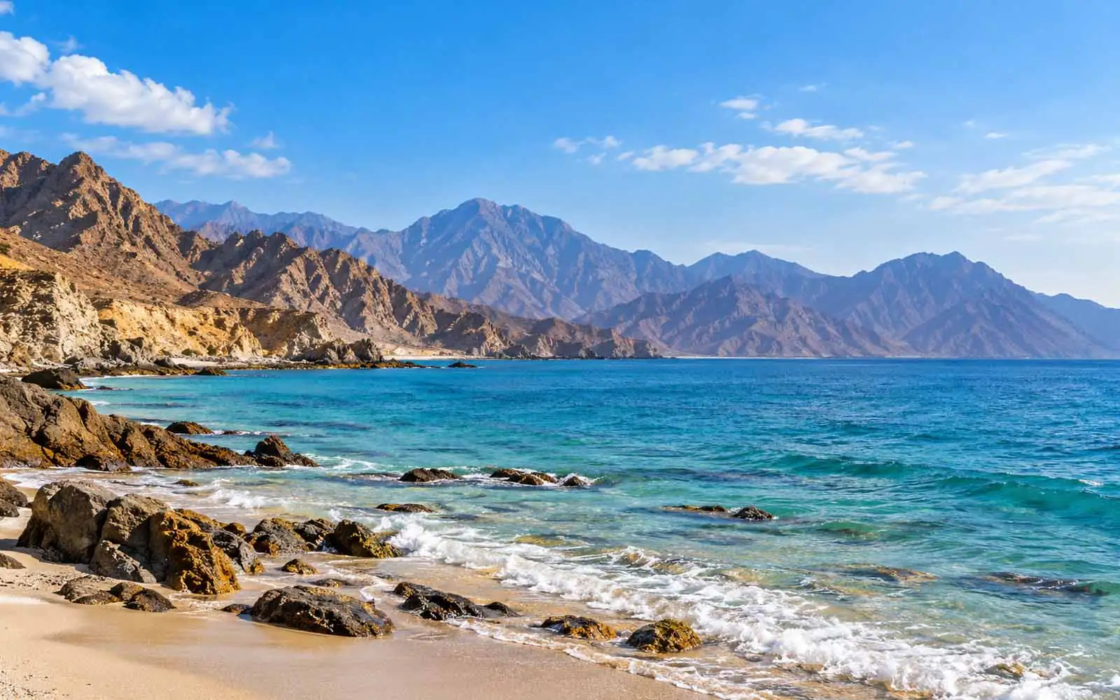 Fujairah coastline with the Hajar Mountains behind