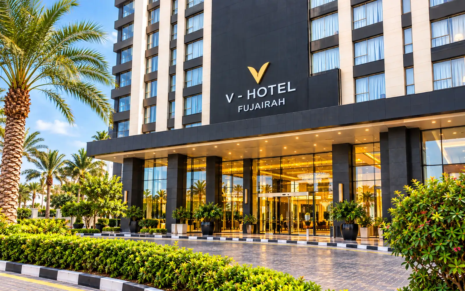 Main entrance of V Hotel Fujairah, where Olive Spa is located